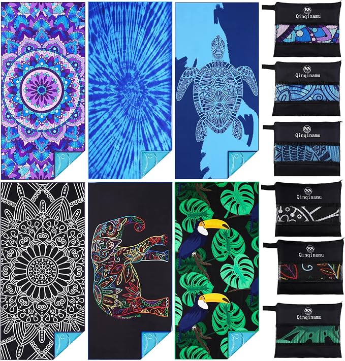 6 Pack Microfiber Thin Lightweight Beach Towel Oversized 71x32 Extra Large Sand by Qinqinamu