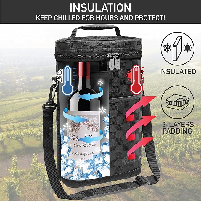 opux 2 Bottle Wine Carrier Tote, Insulated Leakproof Wine Cooler Bag, Wine - Image 2