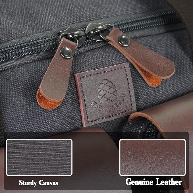 Canvas Duffle Bag for Men 50L Travel Duffel Bags Expandable Genuine Leather - Image 5