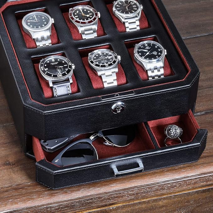 ROTHWELL Gift Set 6 Slot Leather Watch Box and 2 Watch Travel Case - Image 8