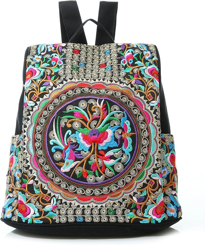 Jursccu Embroidered Women Backpack Purse, Fashion Canvas Travel Anti-theft by Jursccu