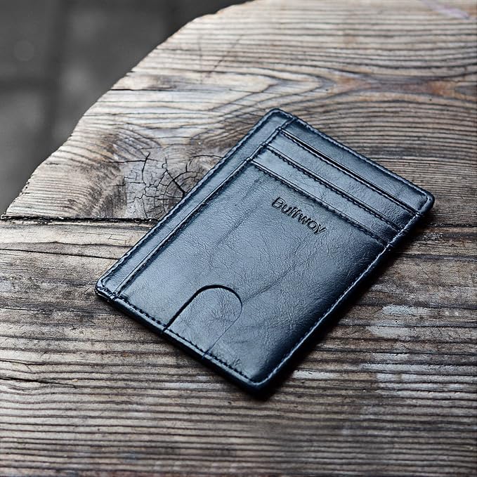 Buffway Slim Minimalist Front Pocket RFID Blocking Leather Wallets - Image 4