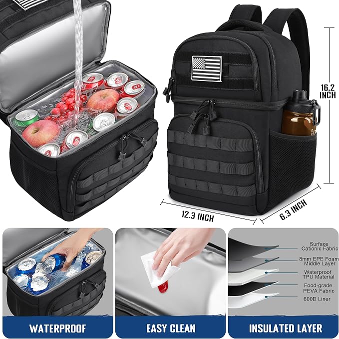 MOZETO Lunch Backpack for Men, Tactical Inspired Double Deck Cooler Backpack - Image 6