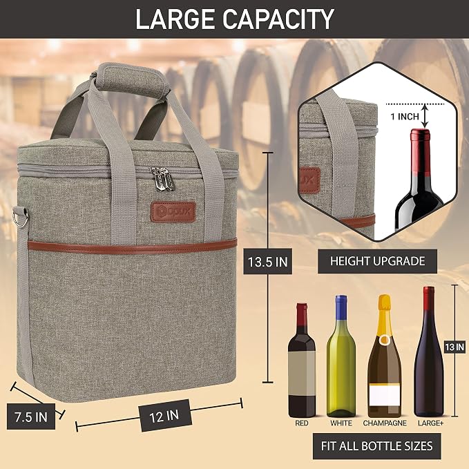 opux 6 Bottle Carrier Tote | Insulated Padded Wine Cooler Bag - Image 3