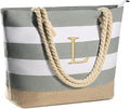YOOLIFE Initial Canvas Waterproof Beach Tote Bag Zipper Personalized Gifts by YOOLIFE