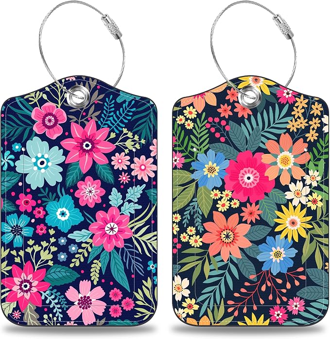 2 Pcs Colorful Flowers and Leaves Luggage Tags by Unknown