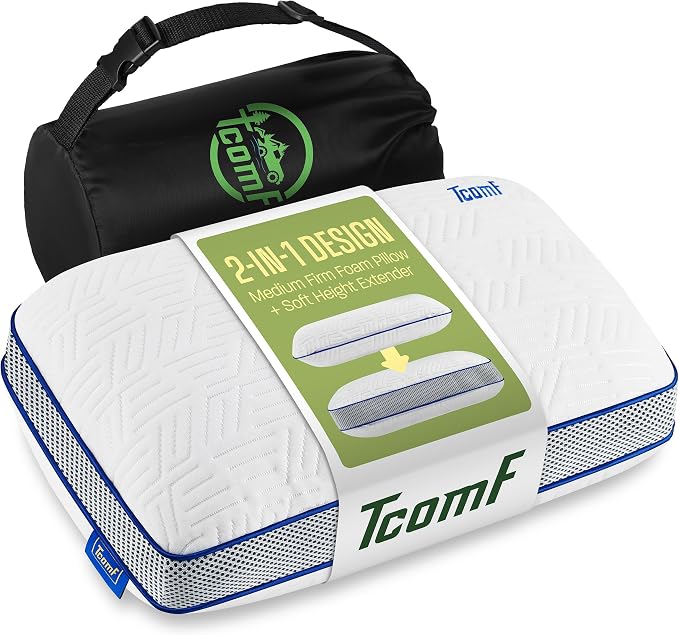 Camping Pillow: Dual Cover, Memory Foam Travel Pillow, Medium Firm Camp Pillow by TComf