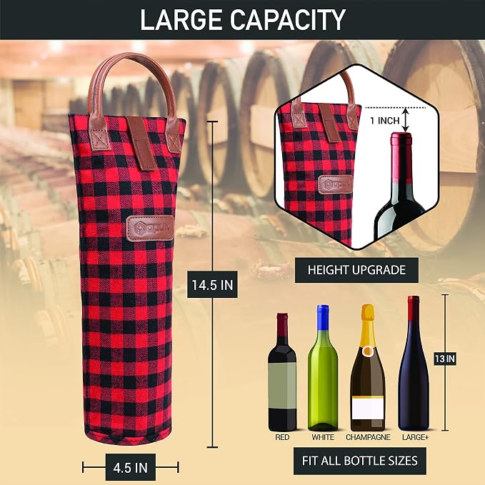 opux Wine Bag Single Bottle Carrier Tote, Insulated Travel Wine Cooler Bag - Image 3
