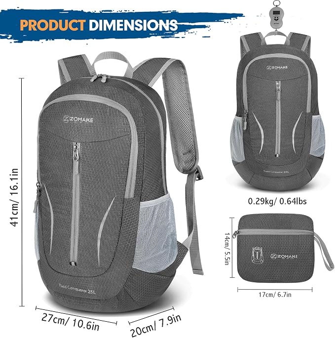 ZOMAKE Ultra Lightweight Packable Backpack 25L, Foldable Hiking Backpacks Water - Image 2