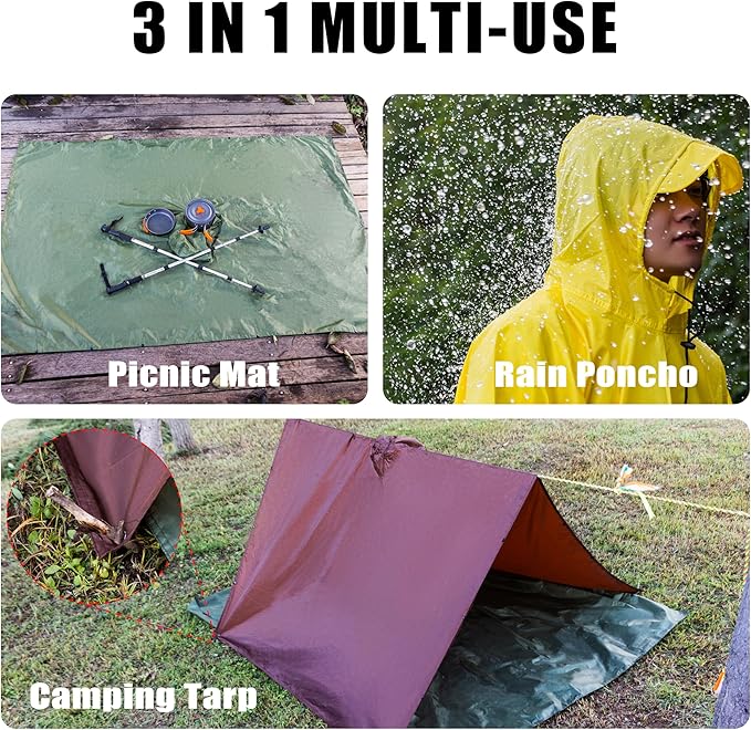 Coralrain Hooded Rain Poncho Lightweight Waterproof Unisex Raincoat Jacket - Image 5