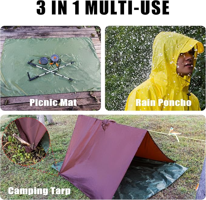 Coralrain Hooded Rain Poncho Lightweight Waterproof Unisex Raincoat Jacket - Image 5