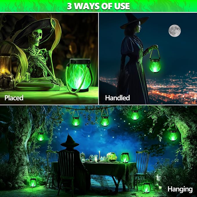 Halloween Solar Flame Lantern Hanging Outdoor Waterproof Purple - Image 3