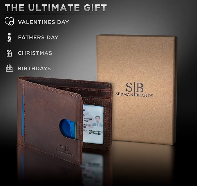 SERMAN BRANDS RFID Blocking Slim Bifold Genuine Leather Thin Minimalist Front - Image 6