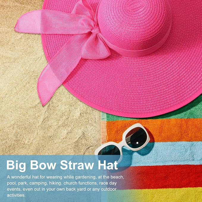 DRESHOW Beach Hats for Women Big Straw Wide Brim Summer Hat Floppy Foldable - Image 8