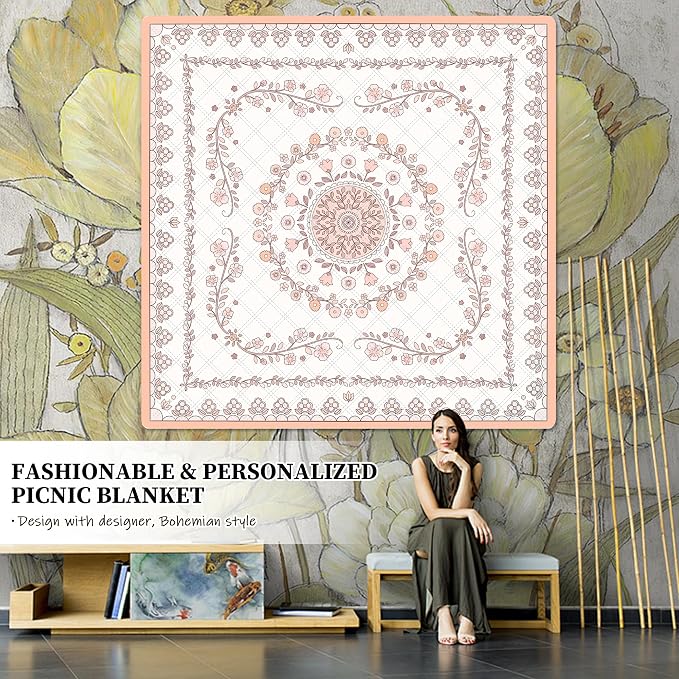 Boho Picnic Mat, Washable Foldable Portable Blanket - Image 2
