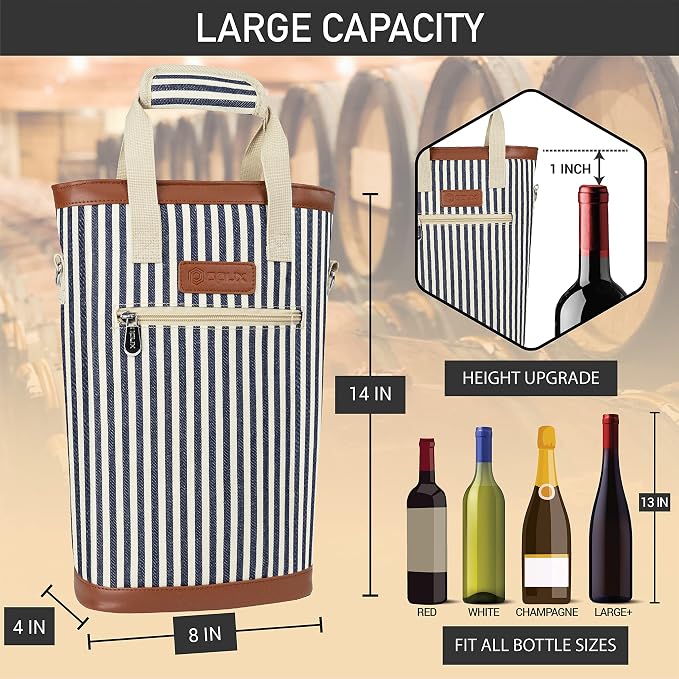 opux Two Bottle Wine Bag Carrier Tote, Insulated Leakproof 2 Bottle Wine Cooler - Image 4