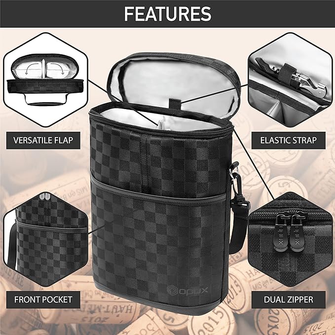 opux 2 Bottle Wine Carrier Tote, Insulated Leakproof Wine Cooler Bag, Wine - Image 4