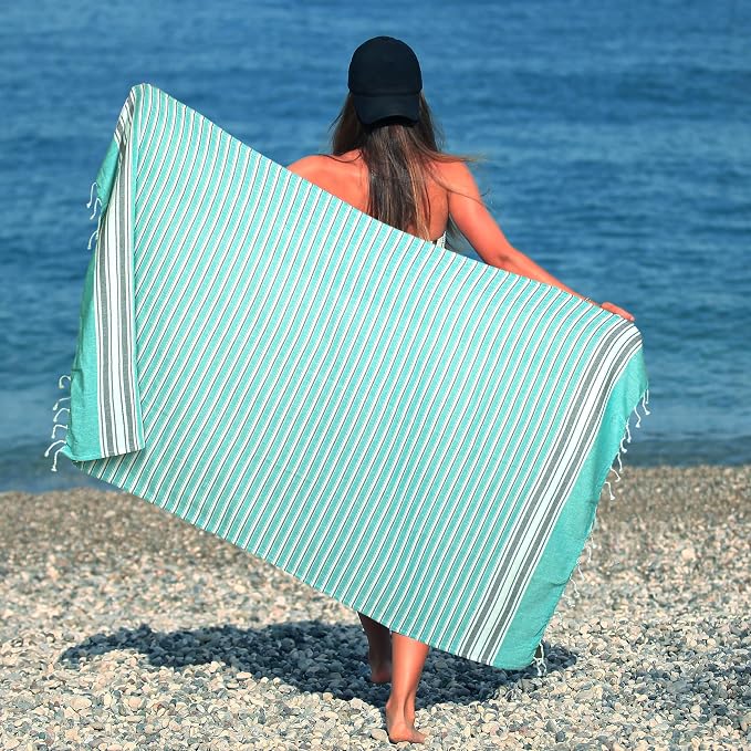 HILLFAIR Cotton Turkish Beach Towels, Quick Dry Lightweight Sand Free Peshtemal - Image 2