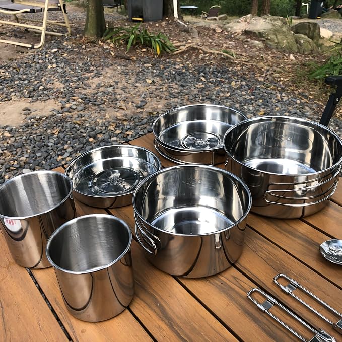 Camping Cookware Mess Kit Set 304 Stainless Steel 12-Piece Lightweight - Image 8