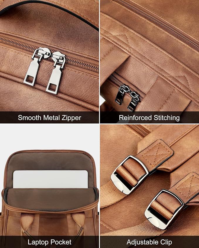 MASINTOR 15.6 inch PU Leather Laptop Backpack Purse - Image 6