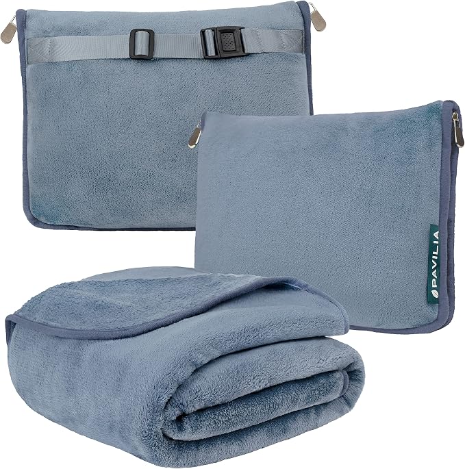 PAVILIA Travel Blanket Pillow, Soft Airplane Blanket 2-IN-1 Combo Set, Plane by PAVILIA