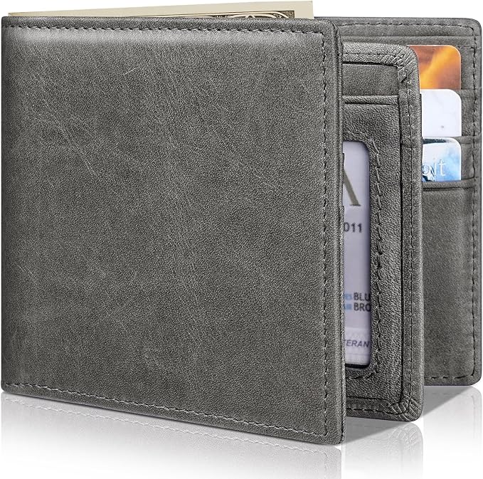 Mens Wallet Bifold Genuine Leather RFID Blocking Wallet by Artpaxy