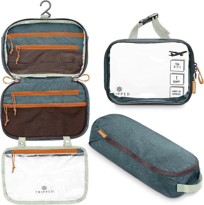 Toiletry Bag Kit Set: Hanging Travel Toiletry Bag + 311 TSA Cosmetic Liquid Bag by TRIPPEDTravelGear