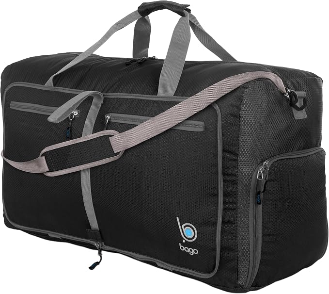 Bago Foldable Duffel Bags for Traveling Women & Men - 60L Medium Packable by BagoTravelBags