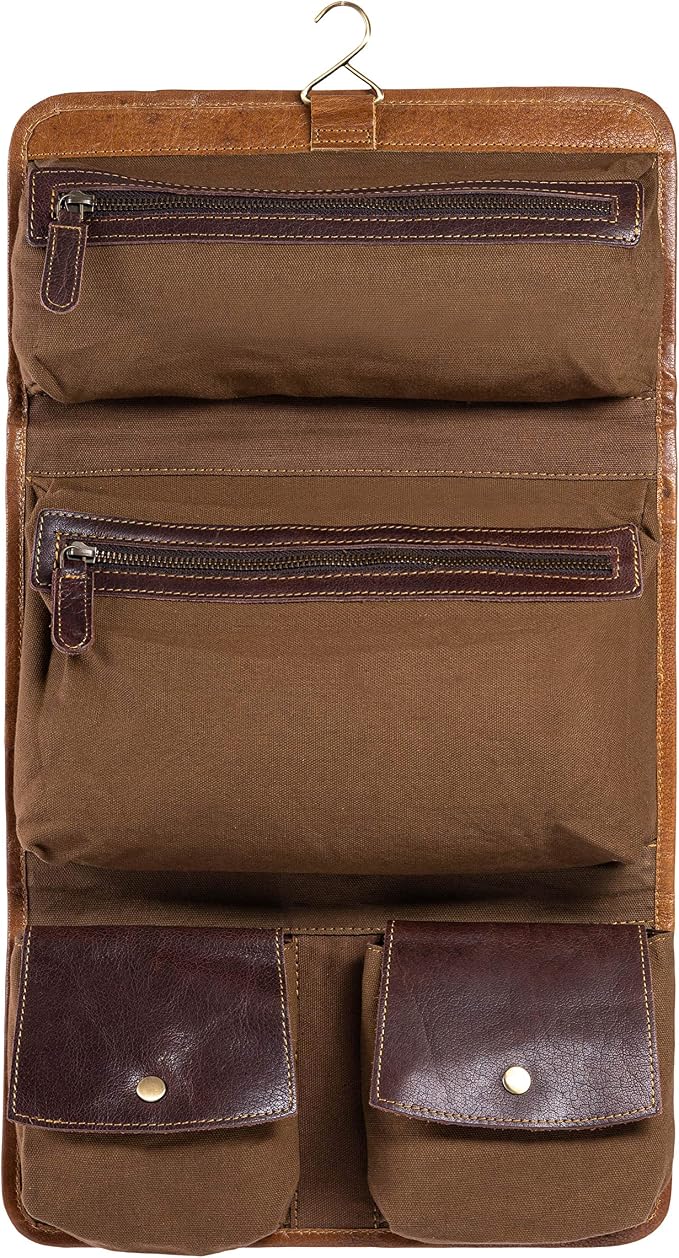 KomalC Premium Buffalo Leather Hanging Toiletry Bag Travel Dopp Kit - Image 2