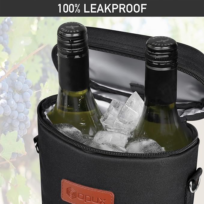 opux Wine Bag 2 Bottle Wine Tote Carrier, Insulated Wine Cooler Bag - Image 5