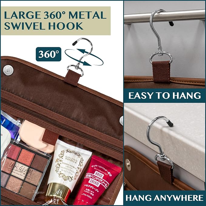 PAVILIA Hanging Toiletry Bag Women Men, Foldable Cosmetic Organizer Travel Bag - Image 6