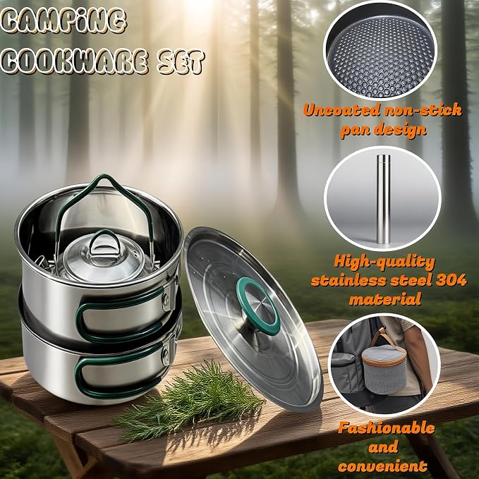 Stainless Steel Camping Cookware, and quick to heat up. Compact camping - Image 3