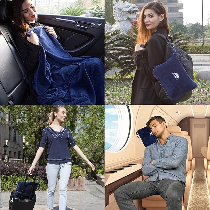 BlueHills Premium Soft Long Travel Blanket Pillow - Image 2