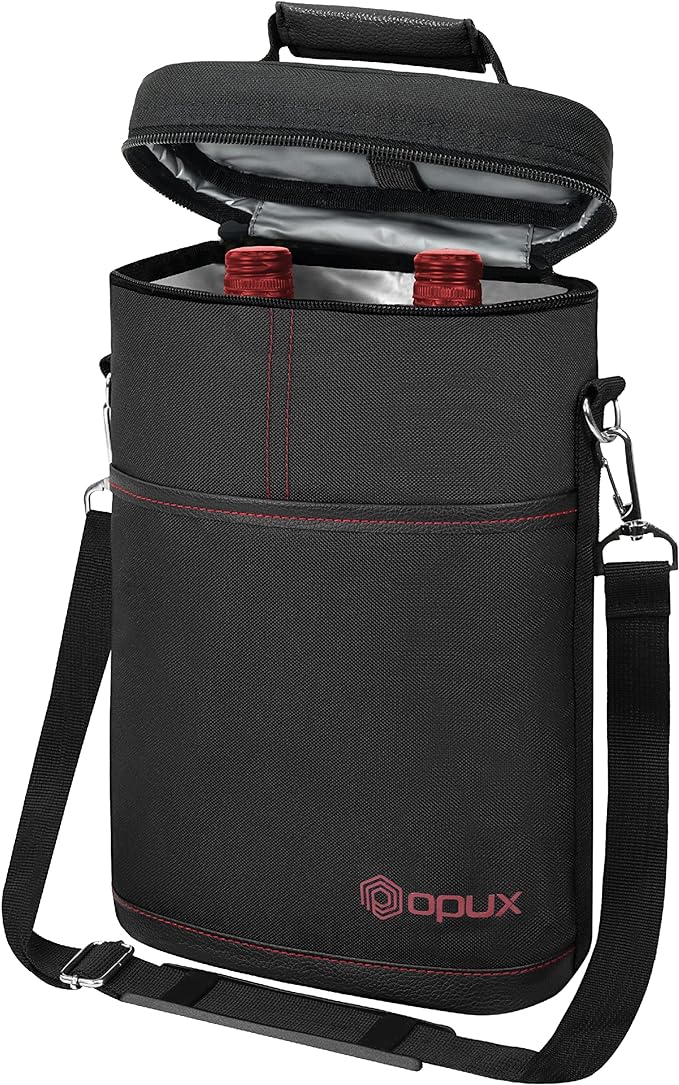 opux 2 Bottle Wine Carrier Tote, Insulated Leakproof Wine Cooler Bag, Wine by OPUX