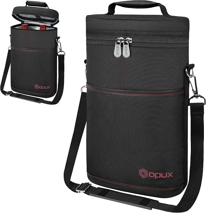 opux 2 Bottle Wine Carrier Tote, Insulated Leakproof Wine Cooler Bag, Wine - Image 8