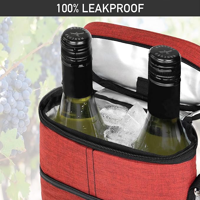 opux 2 Bottle Wine Carrier Tote, Insulated Leakproof Wine Cooler Bag, Wine - Image 5