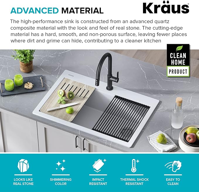 KRAUS Bellucci Workstation 33 in. Drop In Single Bowl Granite Kitchen Sink in - Image 7