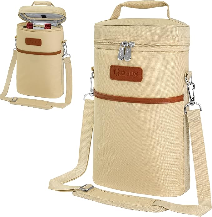 opux 2 Bottle Wine Carrier Tote, Insulated Leakproof Wine Cooler Bag, Wine - Image 8