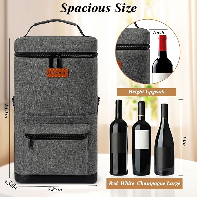 2 Bottle Wine Bag Carrier Tote, Portable Wine Cooler Bag - Image 2