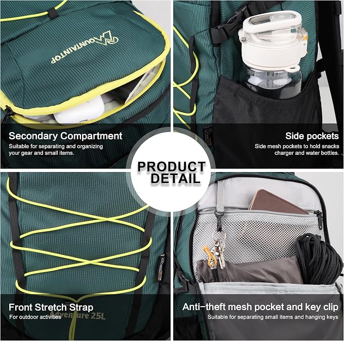 MOUNTAINTOP Hiking Backpack, 25L Camping Backpack, Men Women Hiking Daypack - Image 6