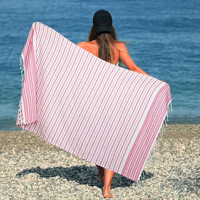 HILLFAIR Cotton Turkish Beach Towels, Quick Dry Lightweight Sand Free Peshtemal - Image 2