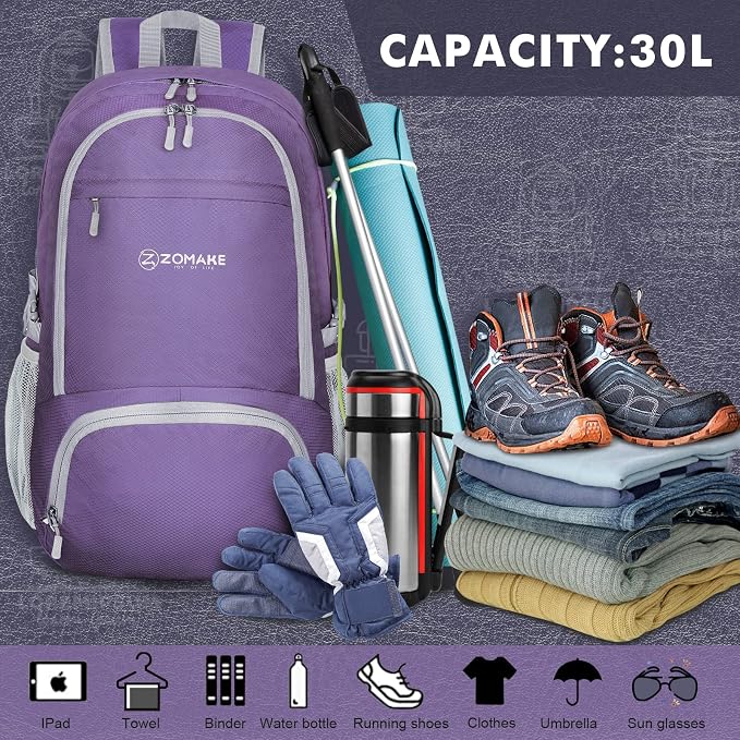 ZOMAKE Lightweight Packable Backpack 30L - Image 3