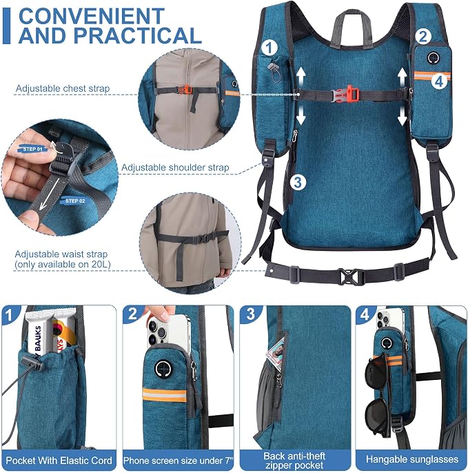 20L Small Hiking Backpack for Men Women Foldable Packable Back Pack Ultralight - Image 2