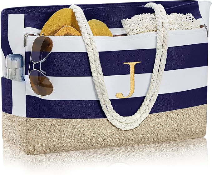 YOOLIFE Large Initial Beach Bag Waterproof Tote Zipper Bag Personalized Gifts by YOOLIFE