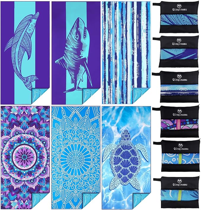 6 Pack Microfiber Oversized Lightweight Beach Towel 71x32 Extra Thin Large Sand by Qinqinamu