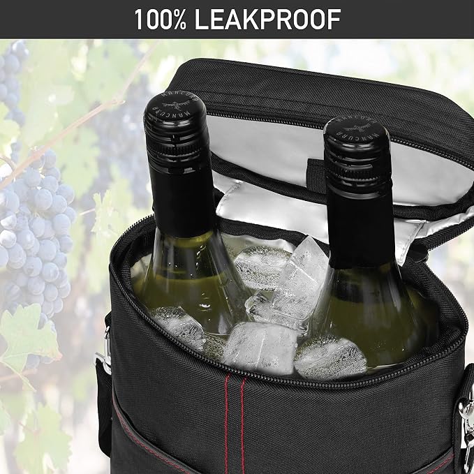 opux 2 Bottle Wine Carrier Tote, Insulated Leakproof Wine Cooler Bag, Wine - Image 5