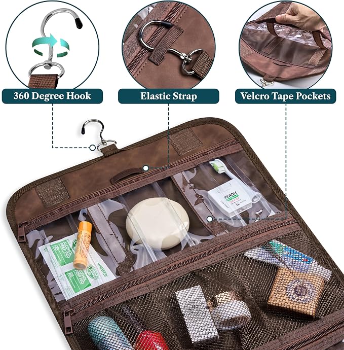 PAVILIA Hanging Toiletry Bag Men Women, Travel Kit Foldable Large Toiletries - Image 3