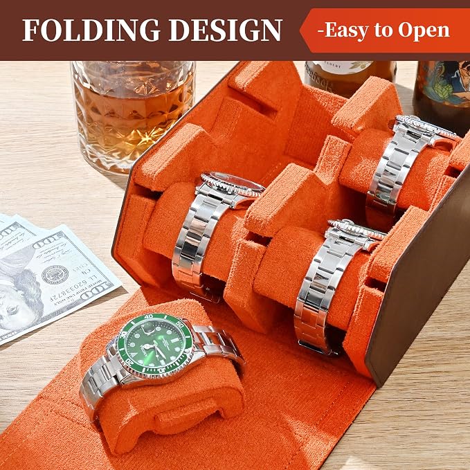 Watch Roll Travel Case for 4 Watchs Storage and Organizer, Leather Watch Box - Image 5