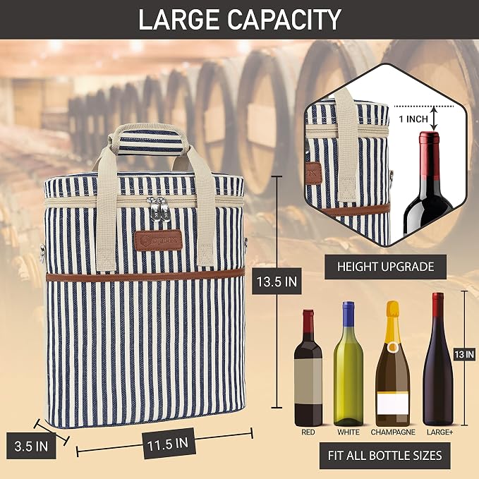 OPUX 3 Bottle Wine Carrier Tote, Insulated Leakproof Wine Cooler Bag, Wine - Image 3
