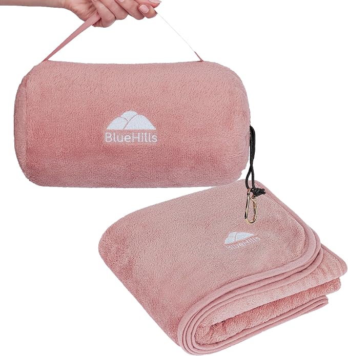 BlueHills Travel Blanket Pillow Rolled Premium Soft Plush Airplane Throw by BlueHills